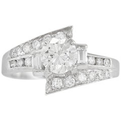 1920s-1930s Asymmetrical Engagement Diamond Ring with Round and Emerald Cut