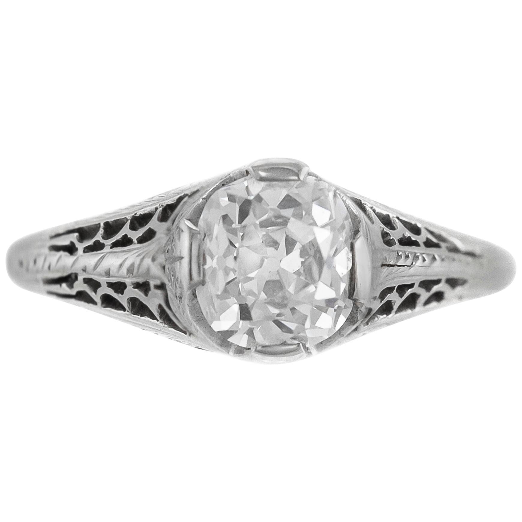 1920s-1930s Beautiful Filigree with One Round Diamond Engagement Ring For Sale
