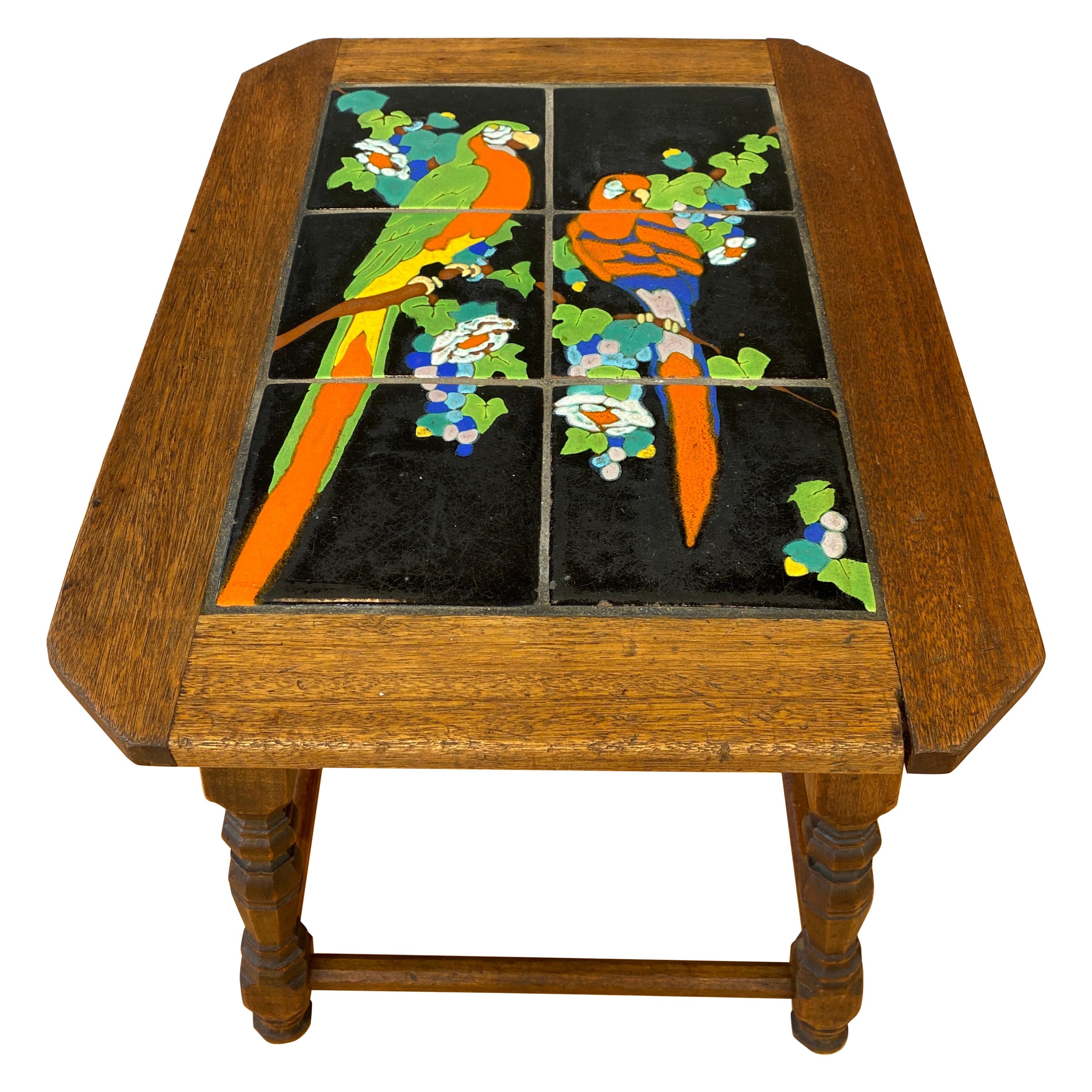 1920s-1930s Catalina Tile Mission Table with Parrots