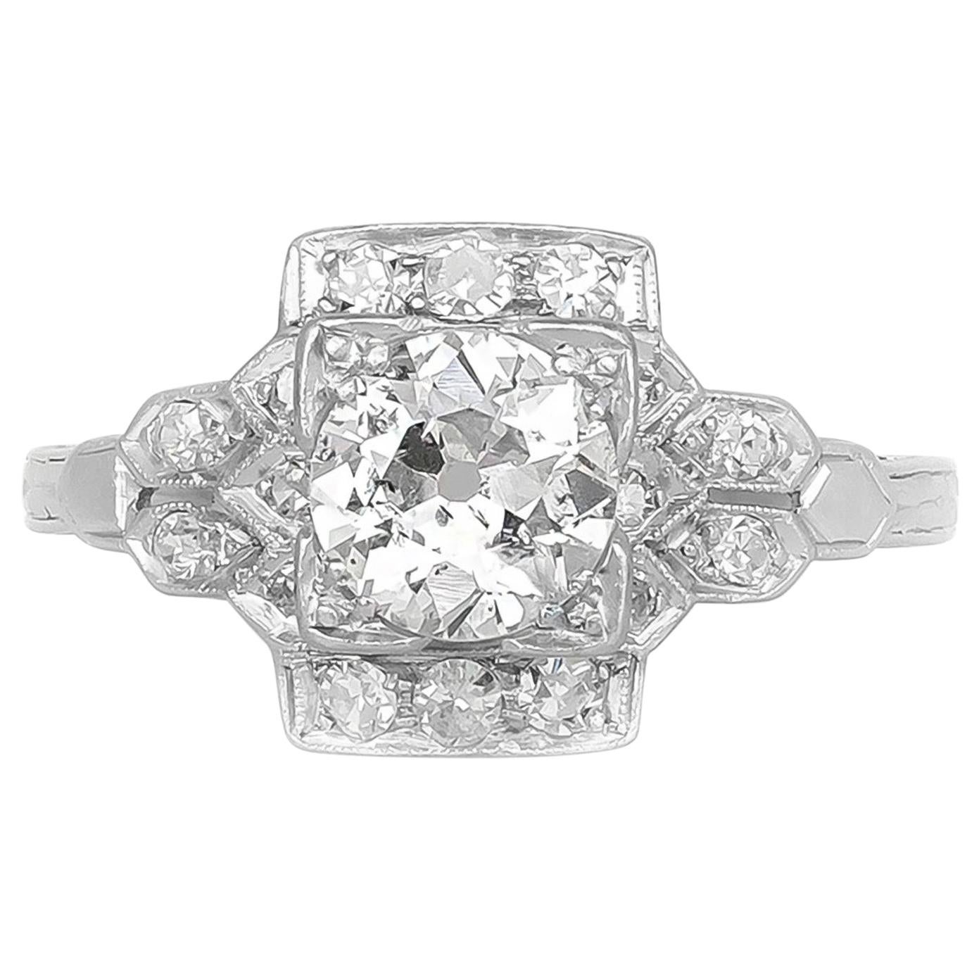 1920s-1930s Center Round Diamond Engagement Ring For Sale