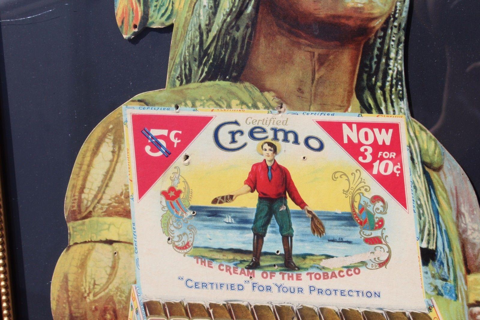 1920s-1930s Cremo Cigar Native American Framed Cardboard Ad For Sale 2