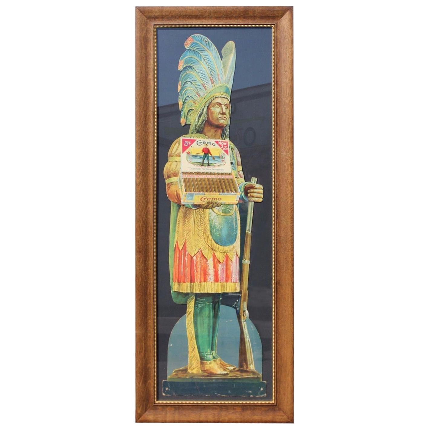 1920s-1930s Cremo Cigar Native American Framed Cardboard Ad For Sale