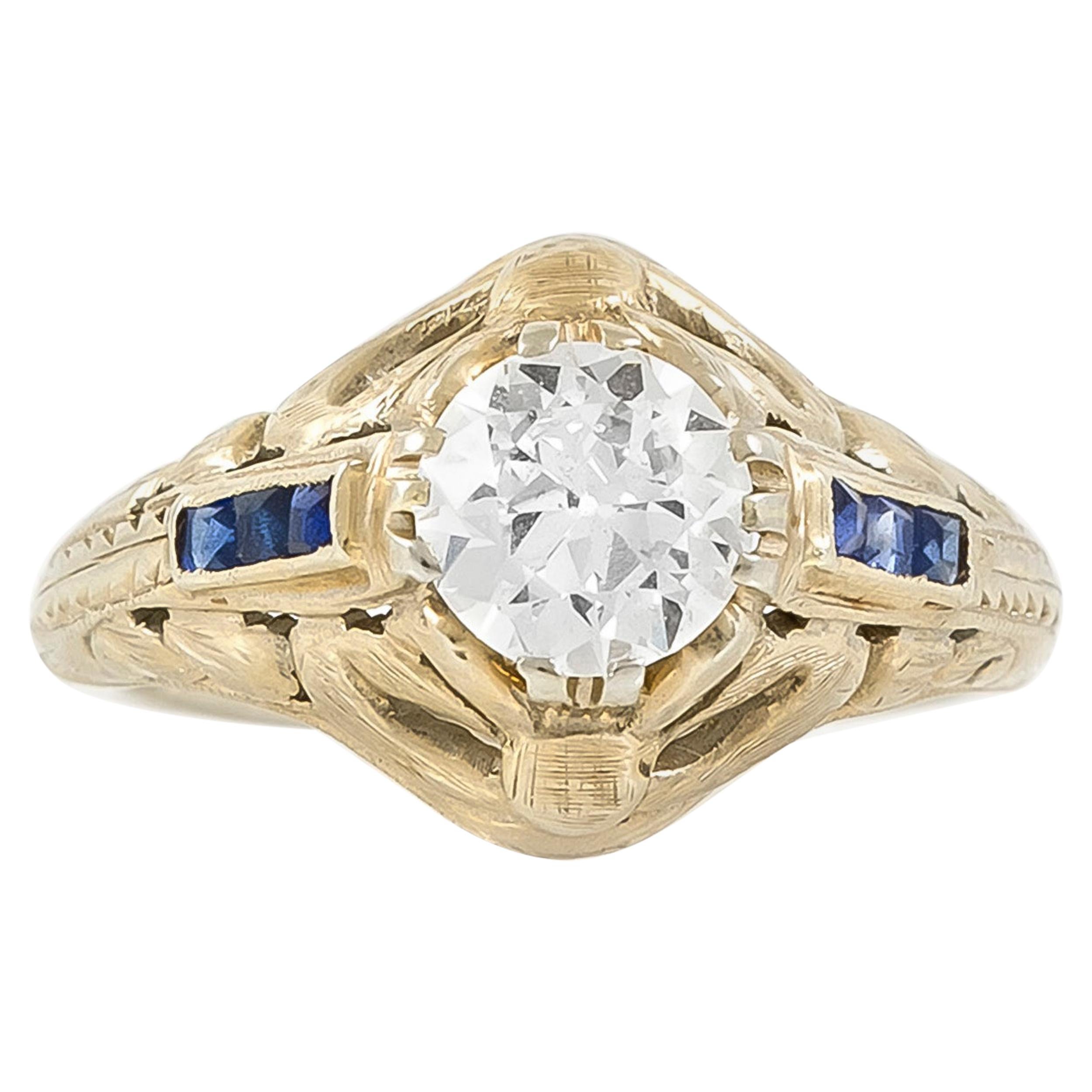 1920s-1930s Engagement Ring with 0.90 Carat Diamond