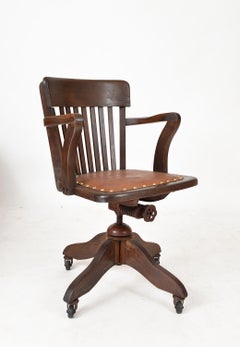 1920s 1930s English Captains Office Swivel Desk Chair by Hillcrest Adjustable