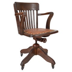 Antique 1920s 1930s English Captains Office Swivel Desk Chair by Hillcrest Adjustable
