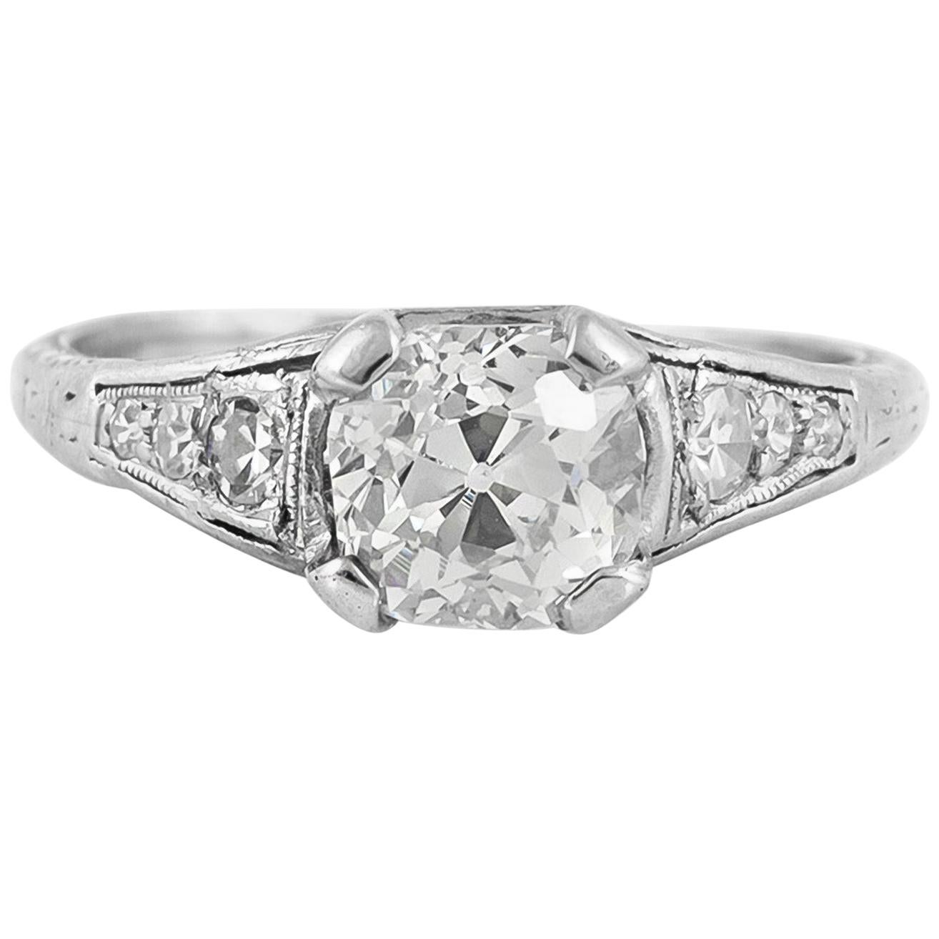 1920s-1930s Filigree with 1.80 Round Diamond Engagement Ring For Sale
