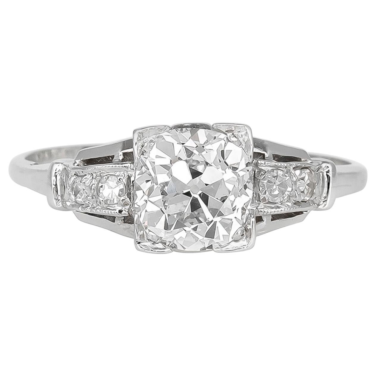 1920s-1930s GIA Platinum with Diamond Engagement Ring For Sale