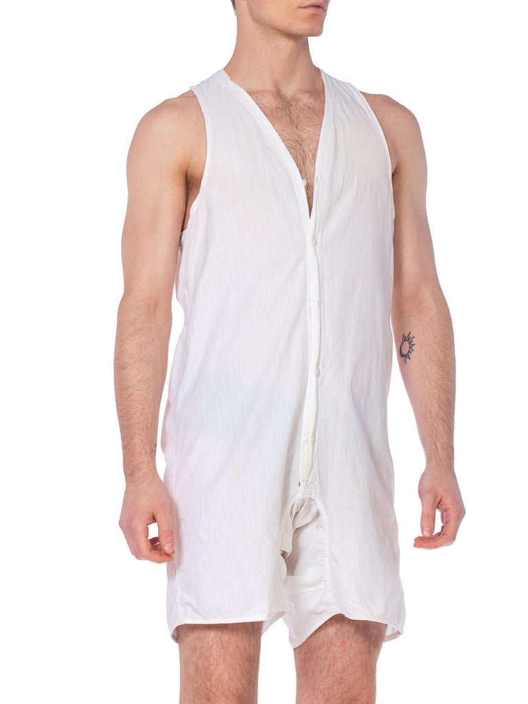 1920S White Organic Cotton Men's One Piece Union Suit Underwear / Pajamas  For Sale at 1stDibs | 1920s underwear men, mens one piece underwear, 1920s underwear  mens