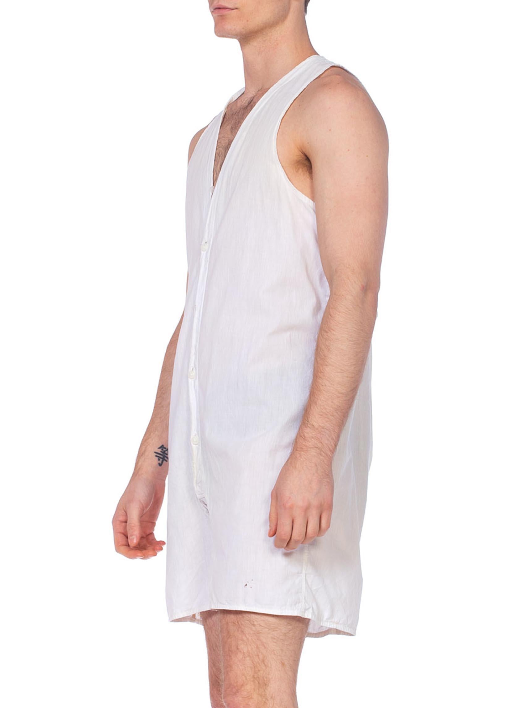 Gray 1920S White Organic Cotton Men's One Piece Union Suit Underwear / Pajamas