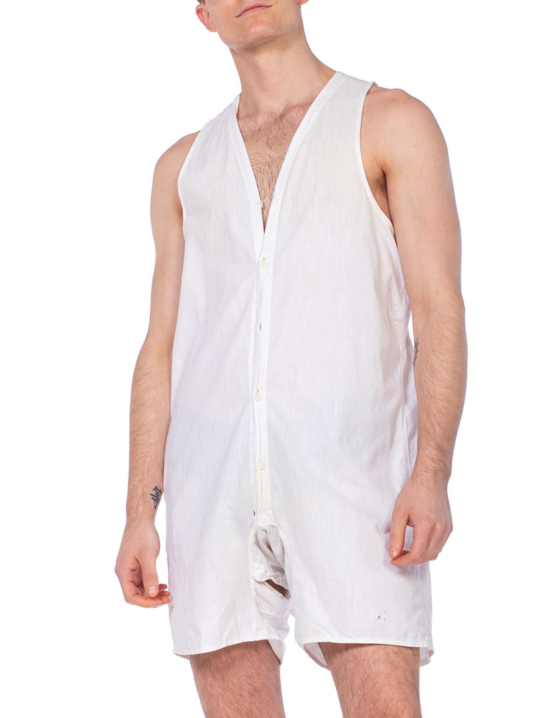 1920S White Organic Cotton Men's One Piece Union Suit Underwear / Pajamas In Excellent Condition In New York, NY
