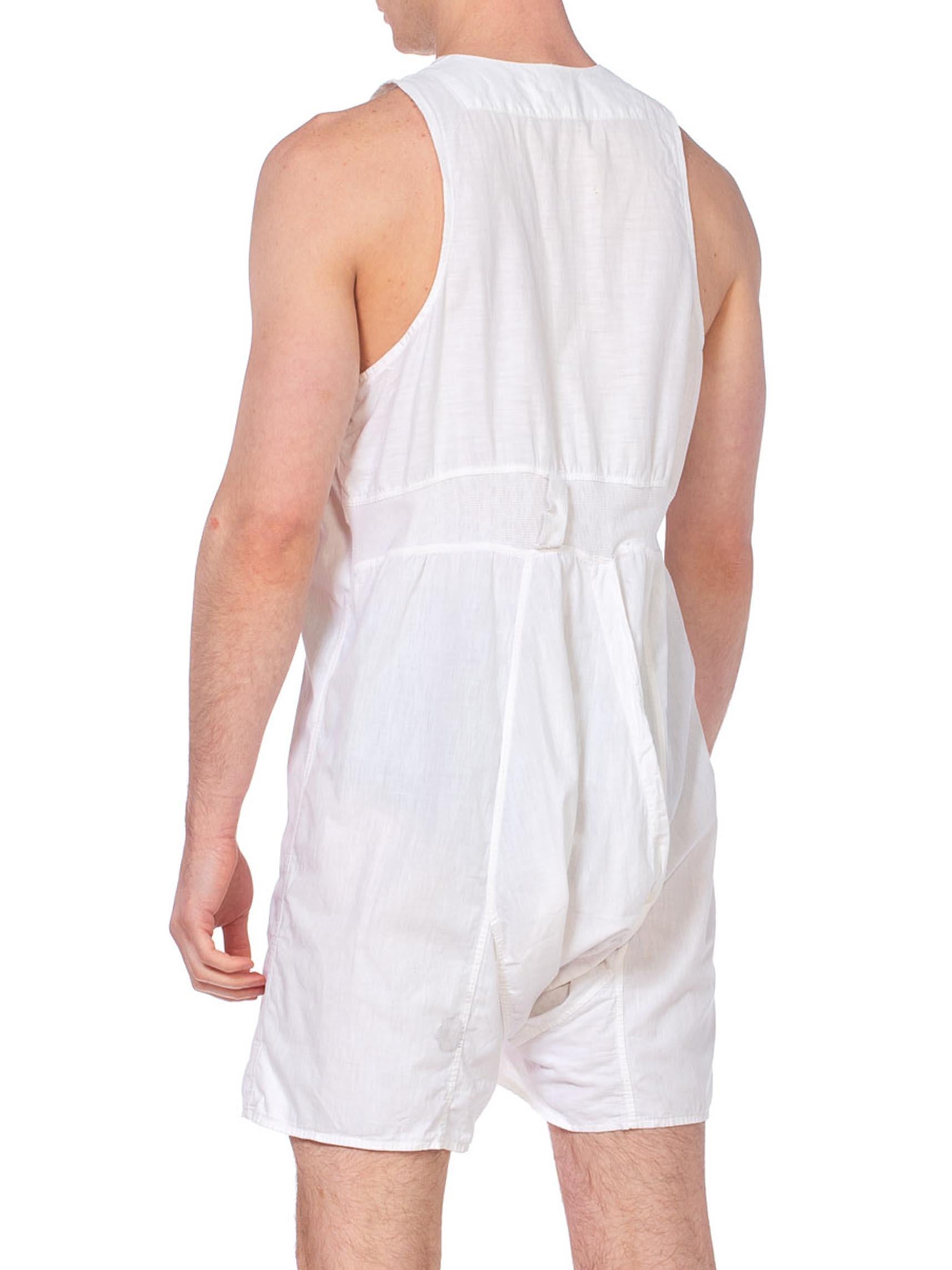 1920S White Organic Cotton Men's One Piece Union Suit Underwear / Pajamas 1