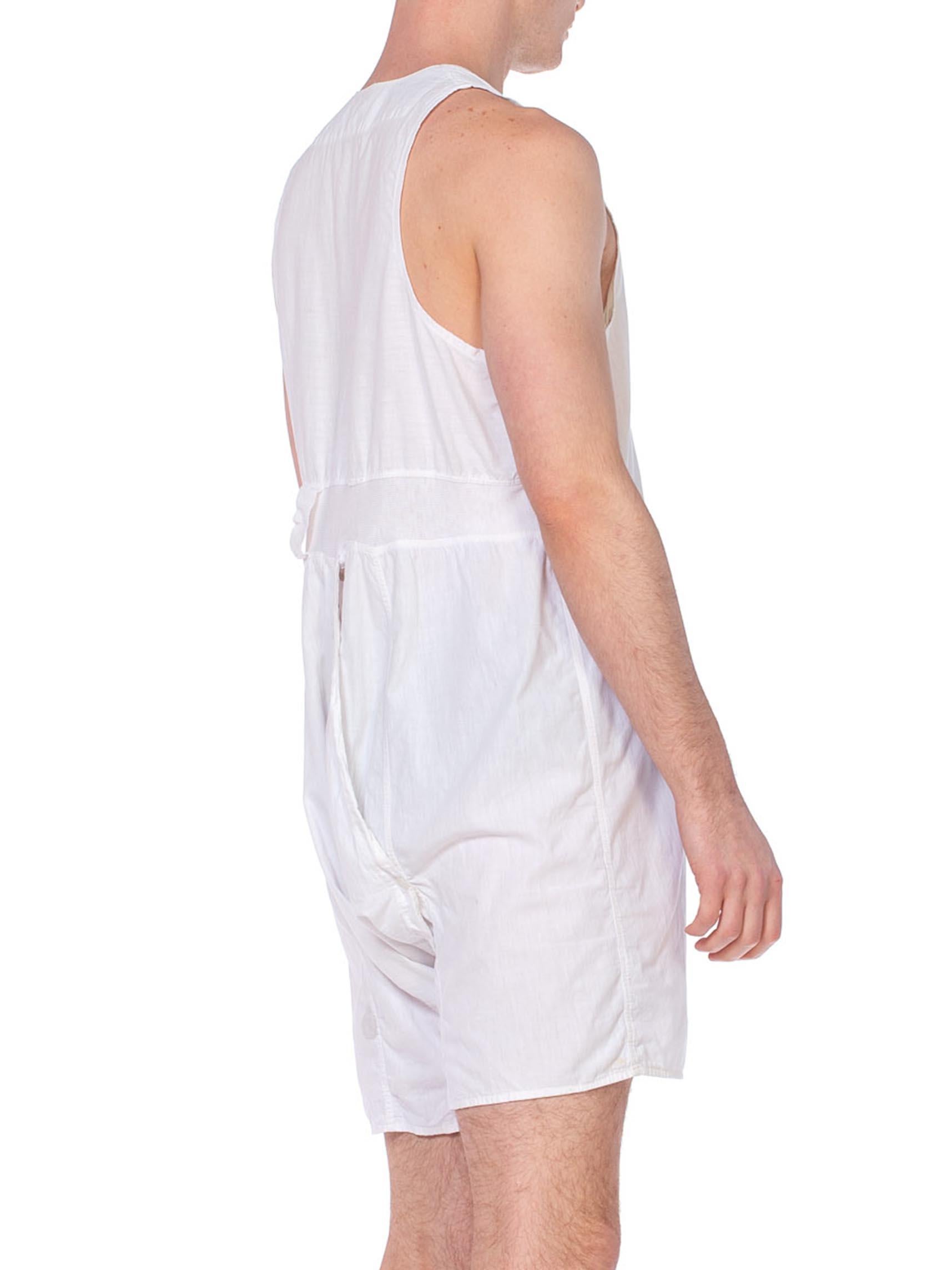 1920S White Organic Cotton Men's One Piece Union Suit Underwear / Pajamas 2