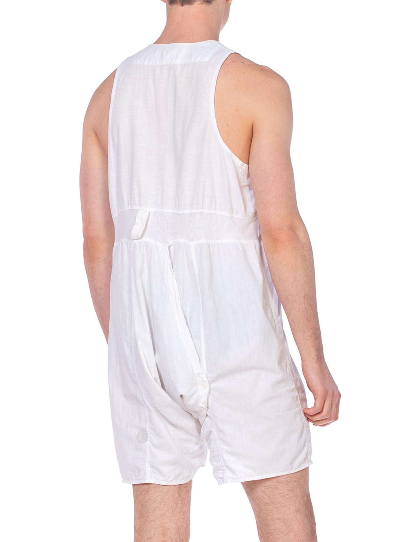 1920S White Organic Cotton Men's One Piece Union Suit Underwear / Pajamas 3