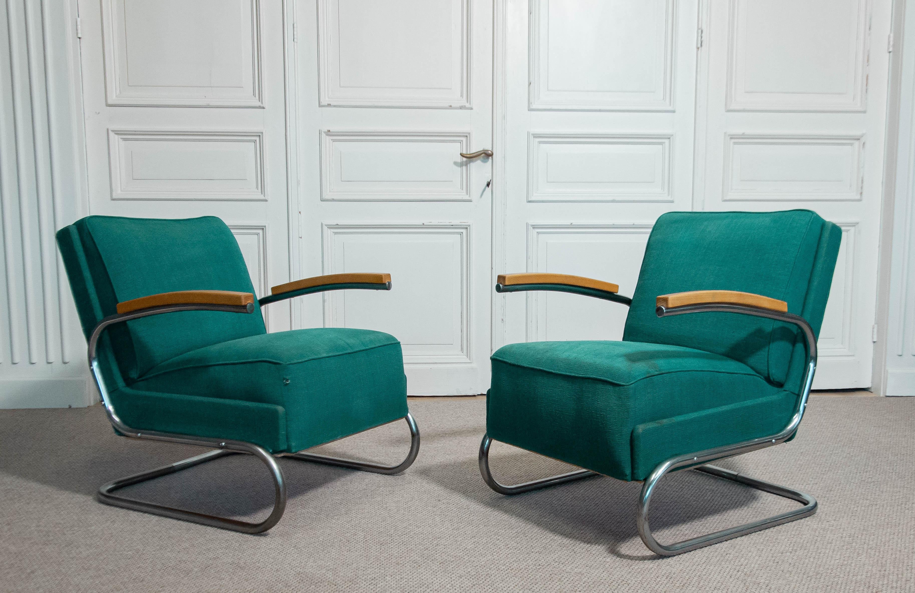 1920s-1930s Pair of Bauhaus-style lounge chairs by Mücke & Melder For Sale 5