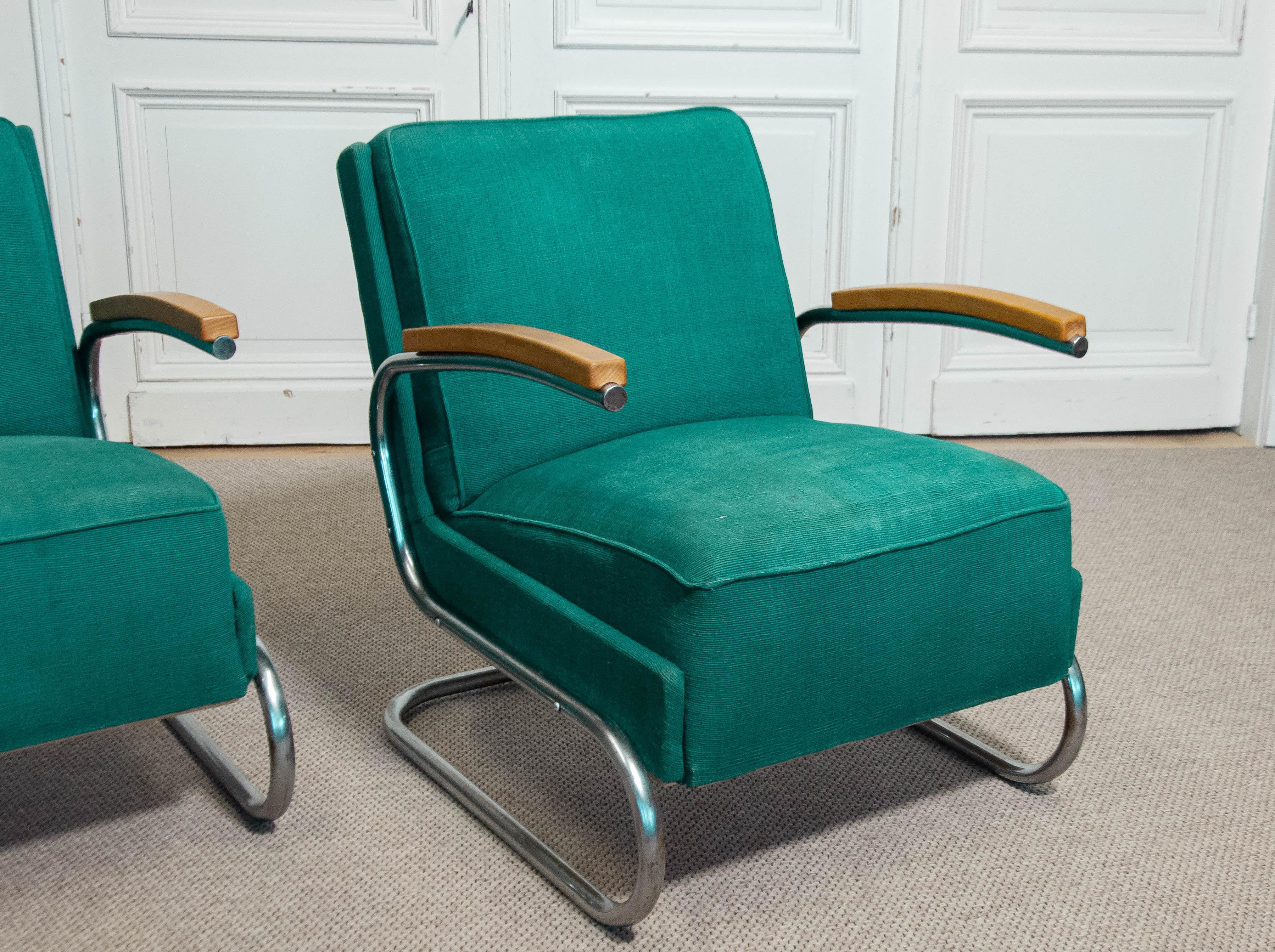 1920s-1930s Pair of Bauhaus-style lounge chairs by Mücke & Melder For Sale 3