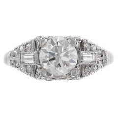 Used 1920s-1930s Platinum with Round and Emerald Cut Engagement Ring