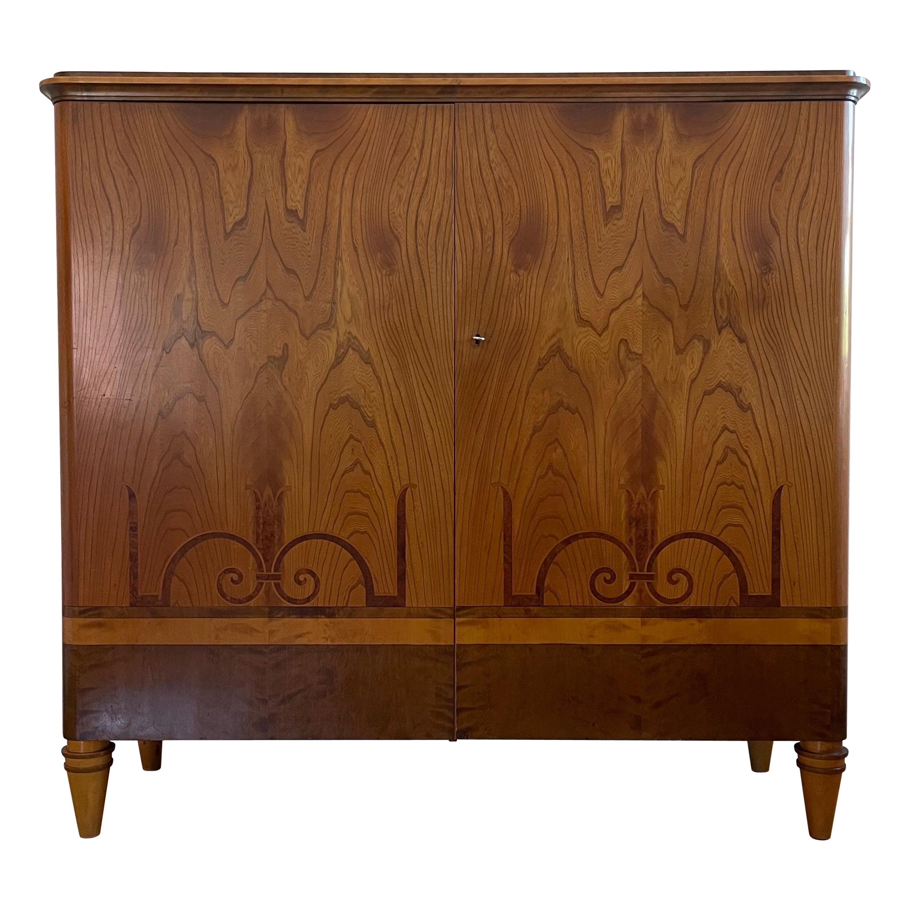 1920s - 1930s Swedish Grace Masur Birch Inlay Cabinet Attributed Carl Bergsten