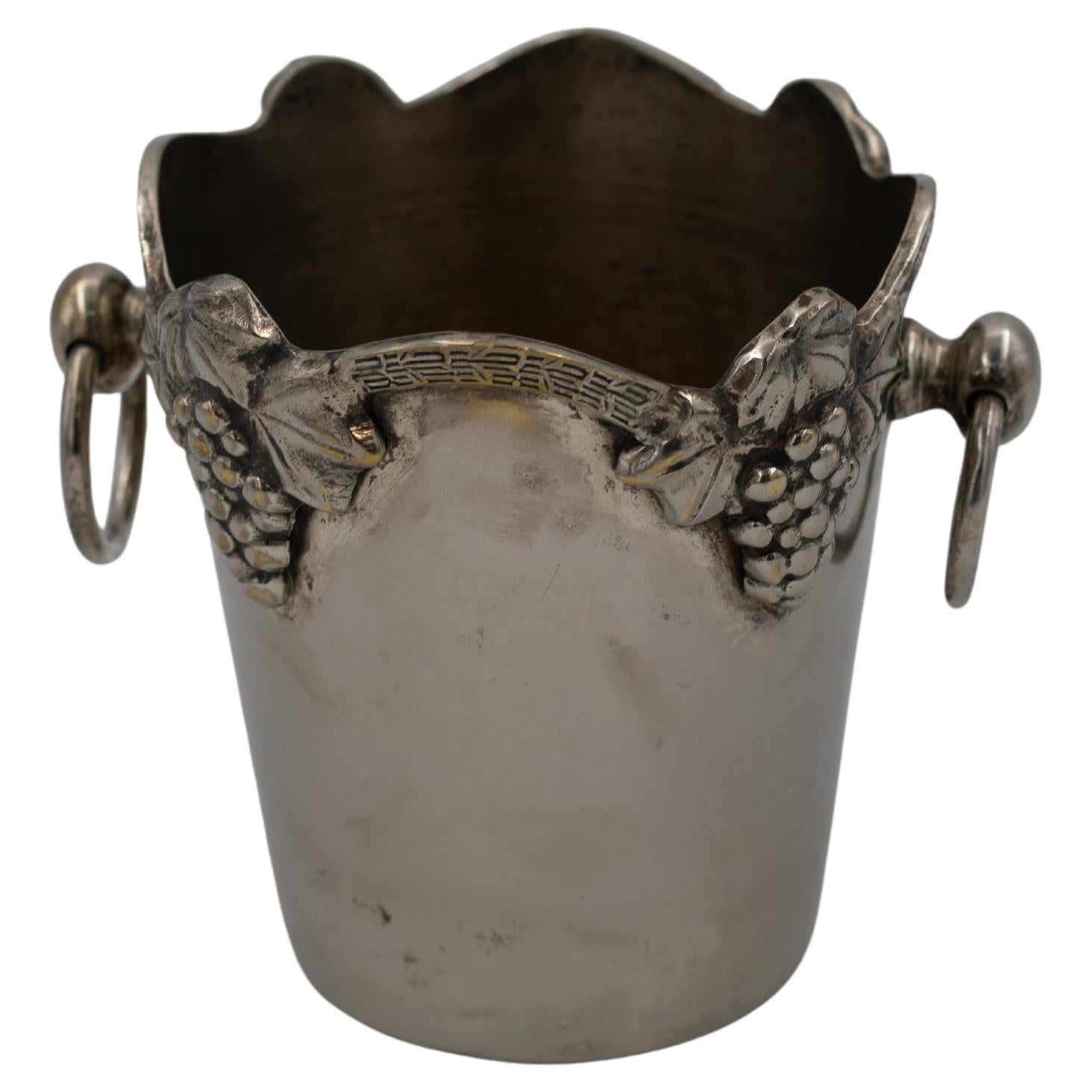 1920s–1940s Silver-Plated Miniature Champagne Bucket with Grape
Vine Motif
