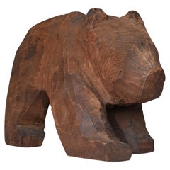 1920s-1950s Japanese Folk Art Wooden Bear / Contemporary Art Wabisabi Sculpture