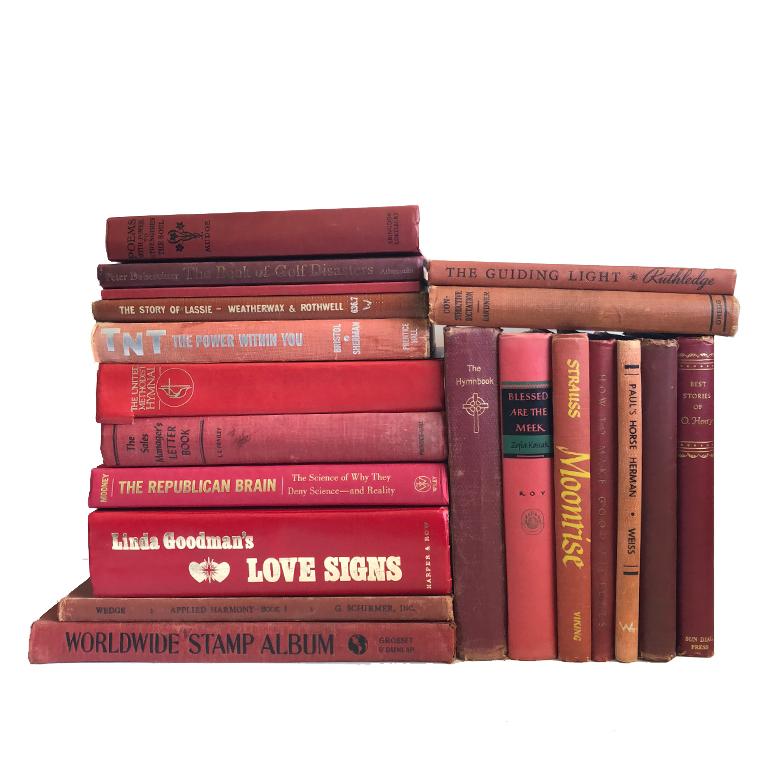 Up your shelfie game with this gorgeous set of vintage red books. This collection was scouted from various Oklahoma City estates and includes the following books: 

• Construction Dictation, Plan your Letter: By Edward Hall Gardner, 1919
• Best