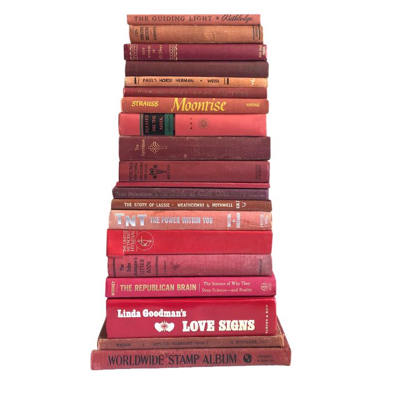 1920s 1960s Vintage Red Antique Book Shelfie Collection Set of 9