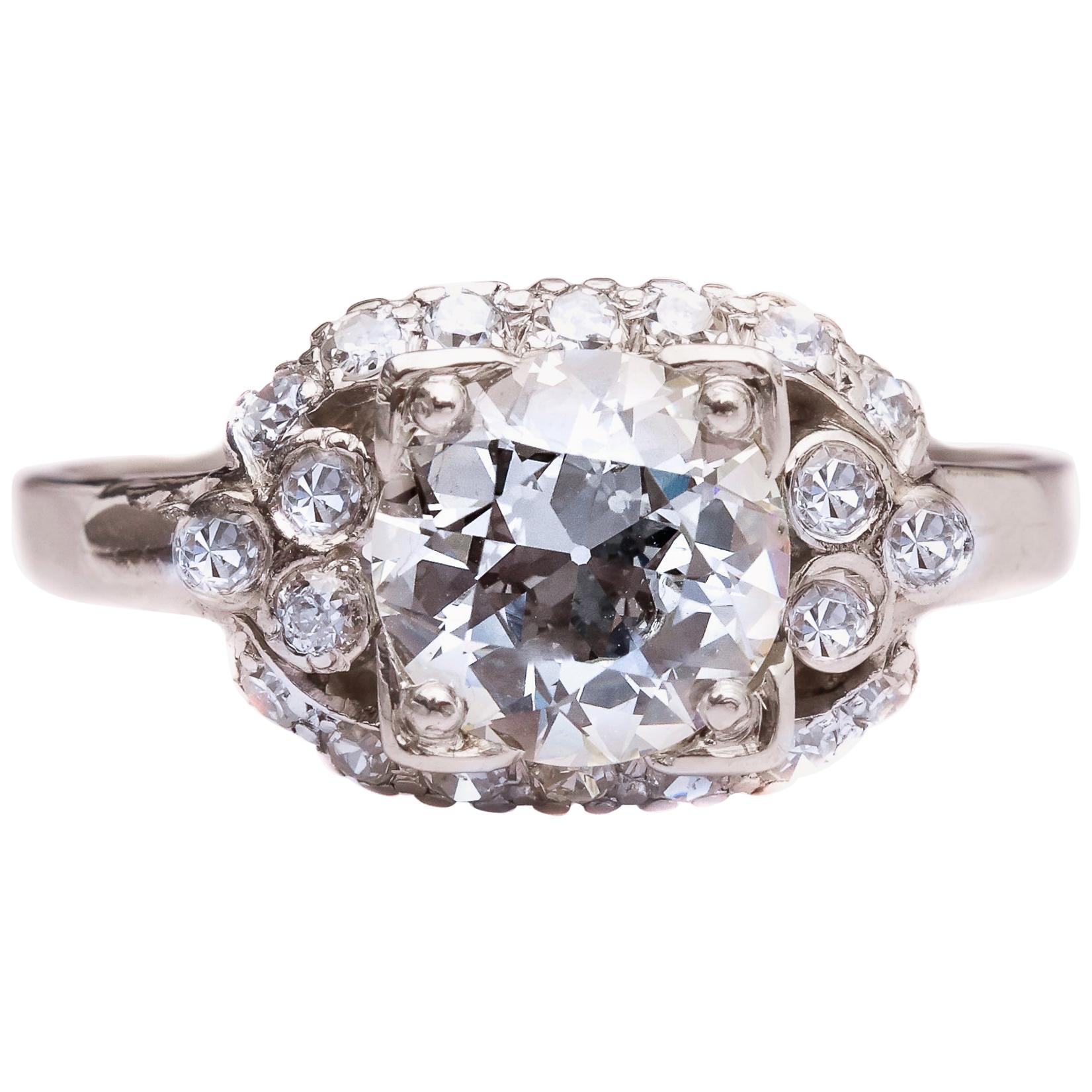 1920s 2 Carat Total Old European Diamond Platinum Engagement Ring