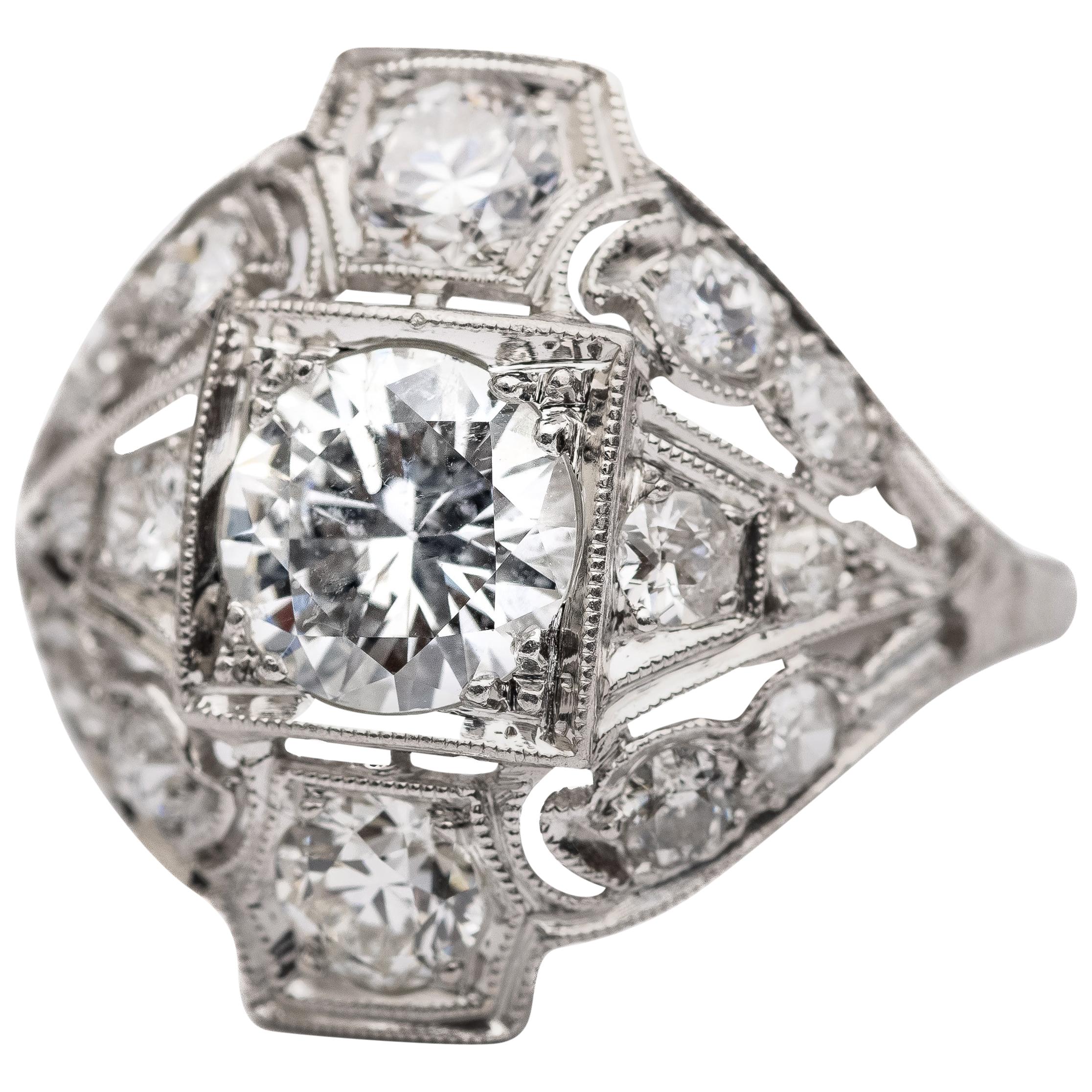 Bague de fiançailles en platine avec diamants de 2,09 carats au total, années 1920