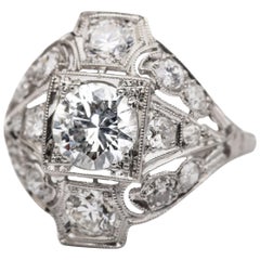 Antique 1920s 2.09 Carat Total Platinum Diamond Engagement Ring