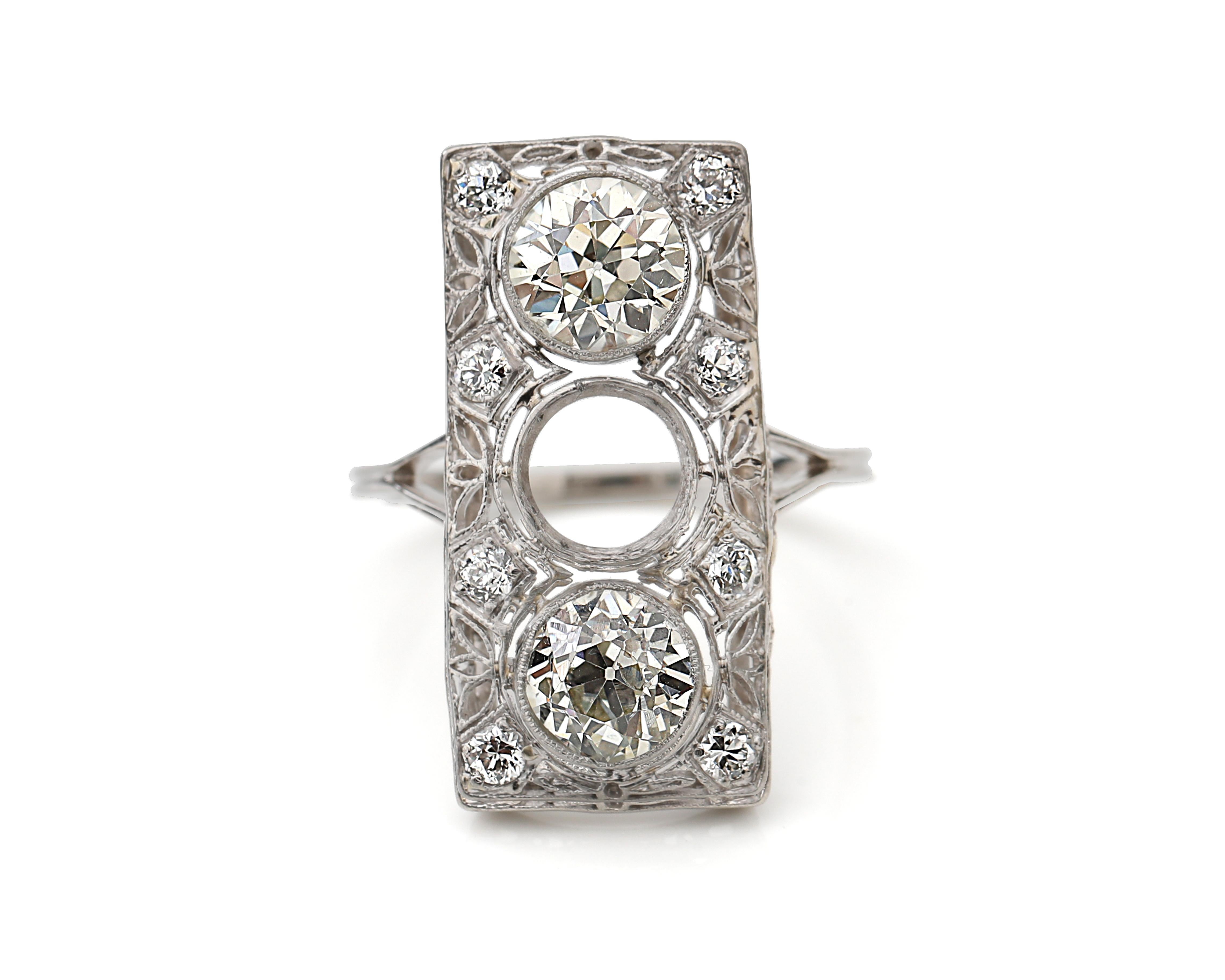 1920s 2.40 Carat Total Diamond Engagement Shield Ring in Platinum 3