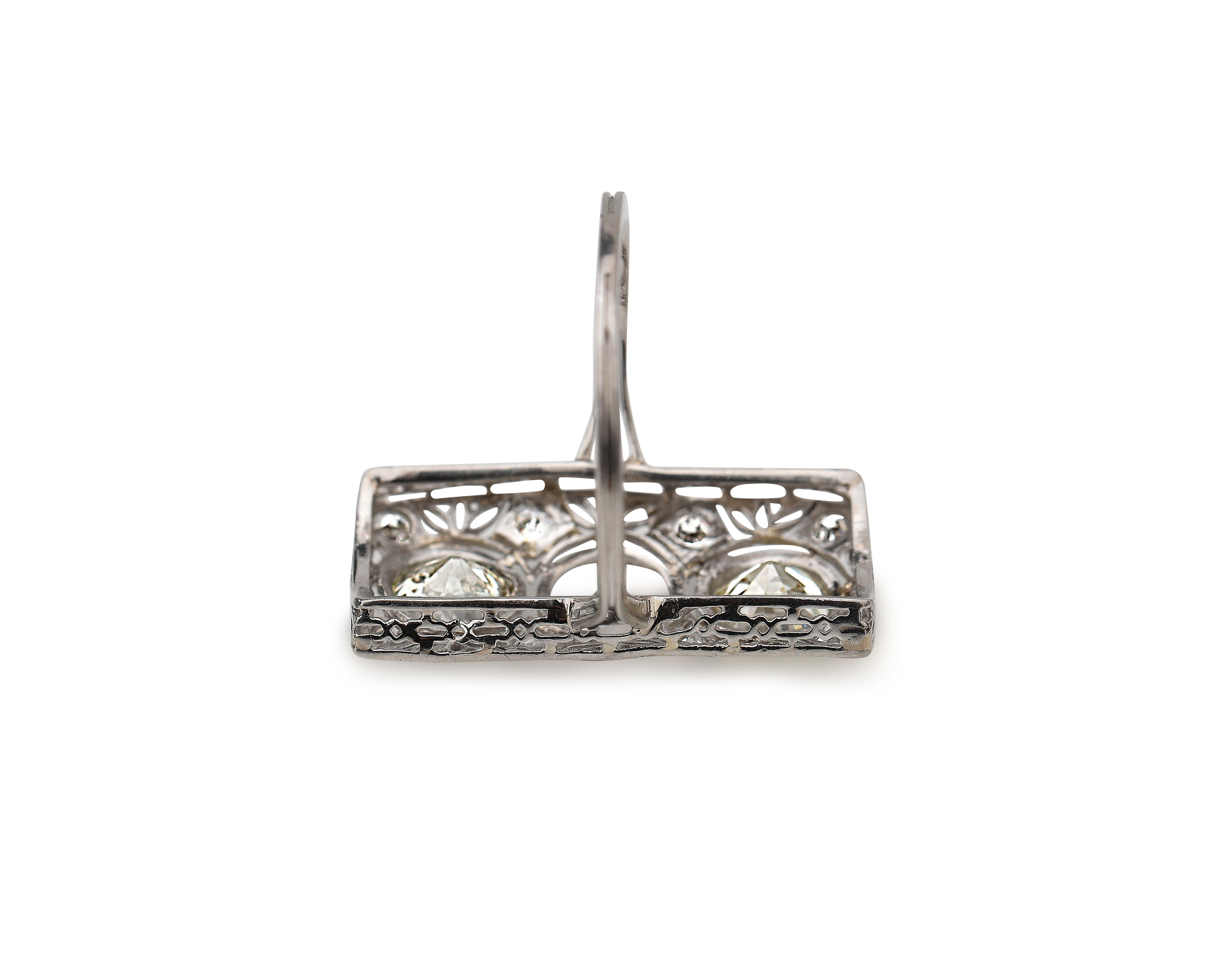 1920s 2.40 Carat Total Diamond Engagement Shield Ring in Platinum 4