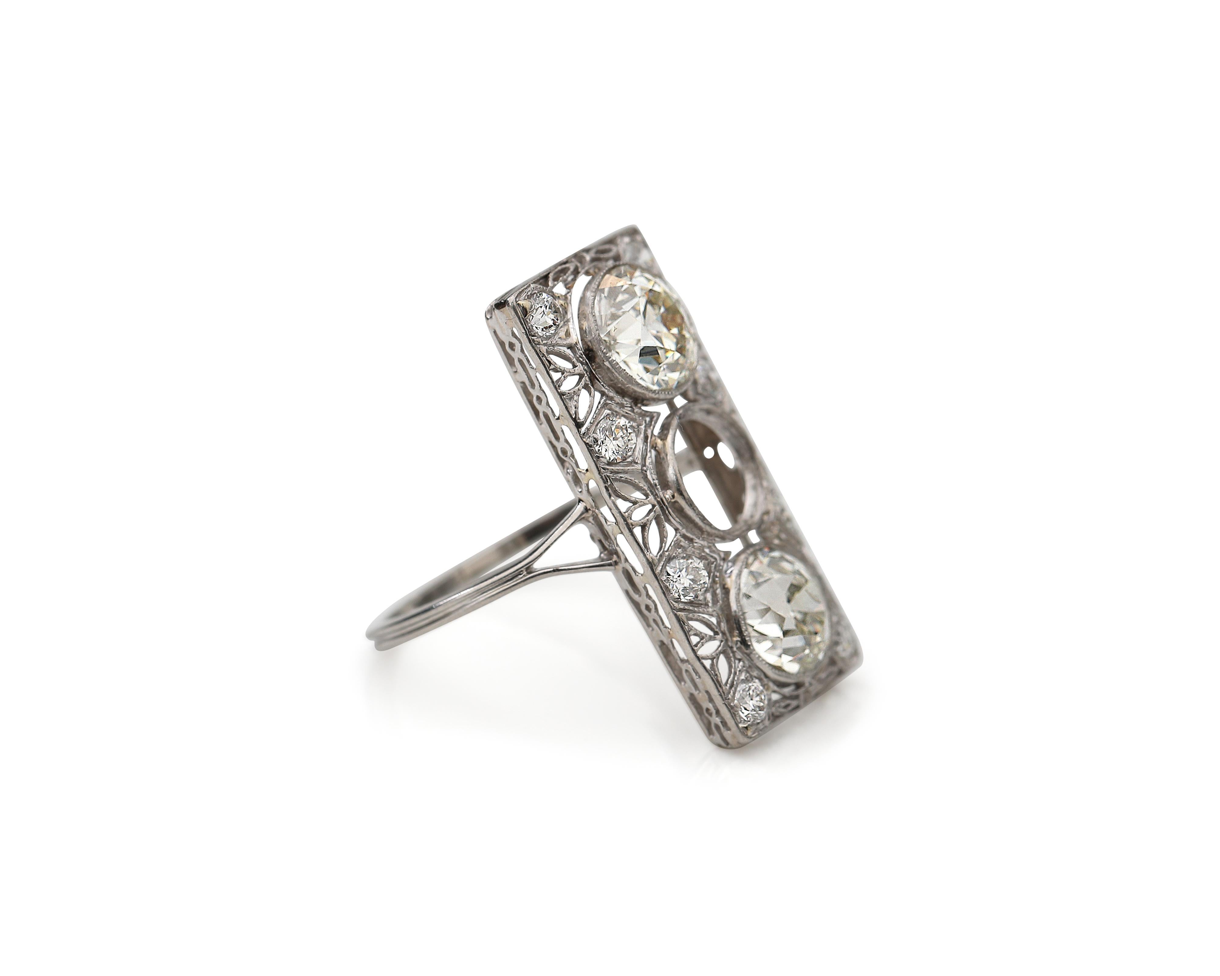 1920s 2.40 Carat Total Diamond Engagement Shield Ring in Platinum 2