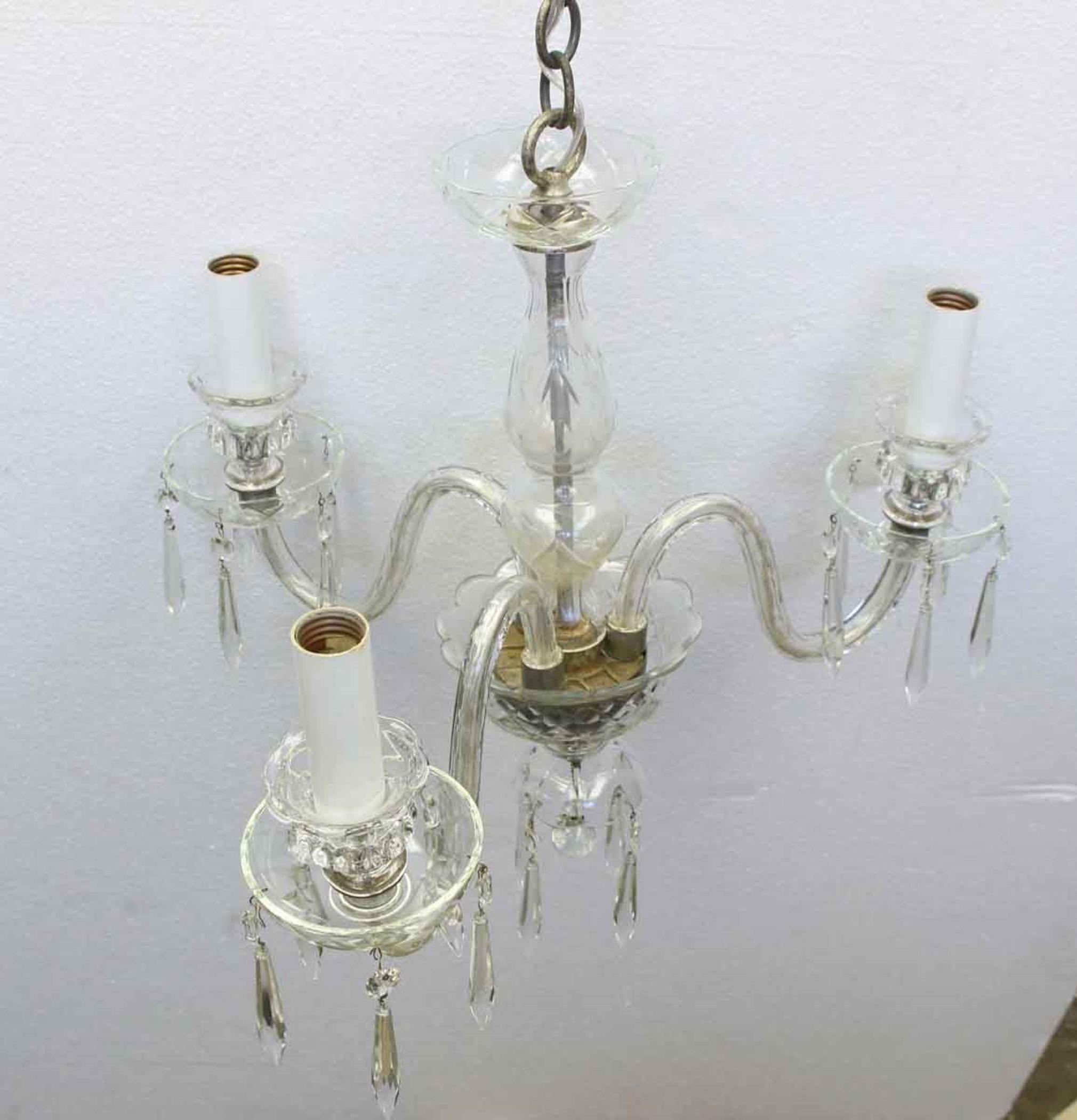 American Classical 1920s 3-Arm Petite Crystal and Glass Powder Room Chandelier