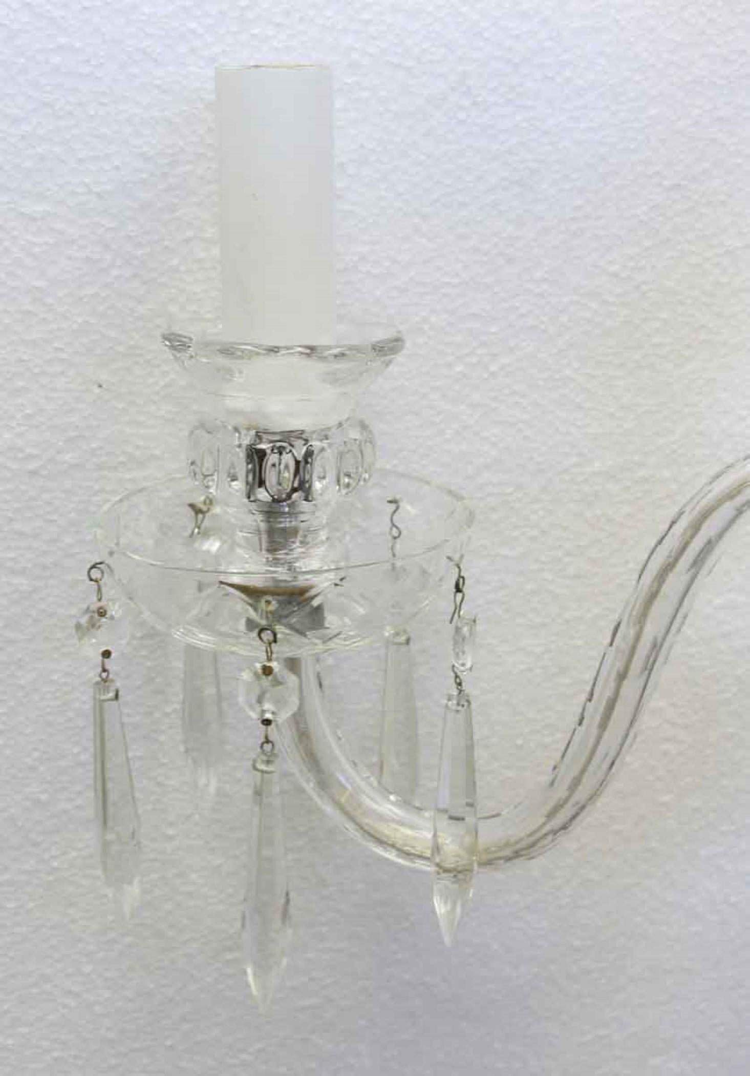 North American 1920s 3-Arm Petite Crystal and Glass Powder Room Chandelier