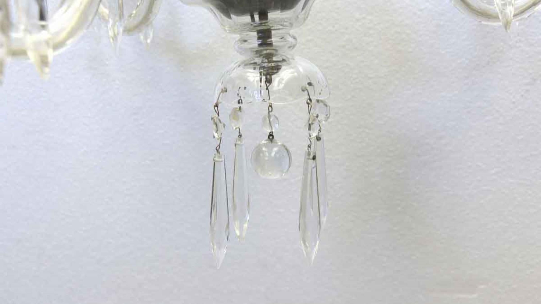 North American 1920s 3-Arm Petite Crystal and Glass Powder Room Chandelier