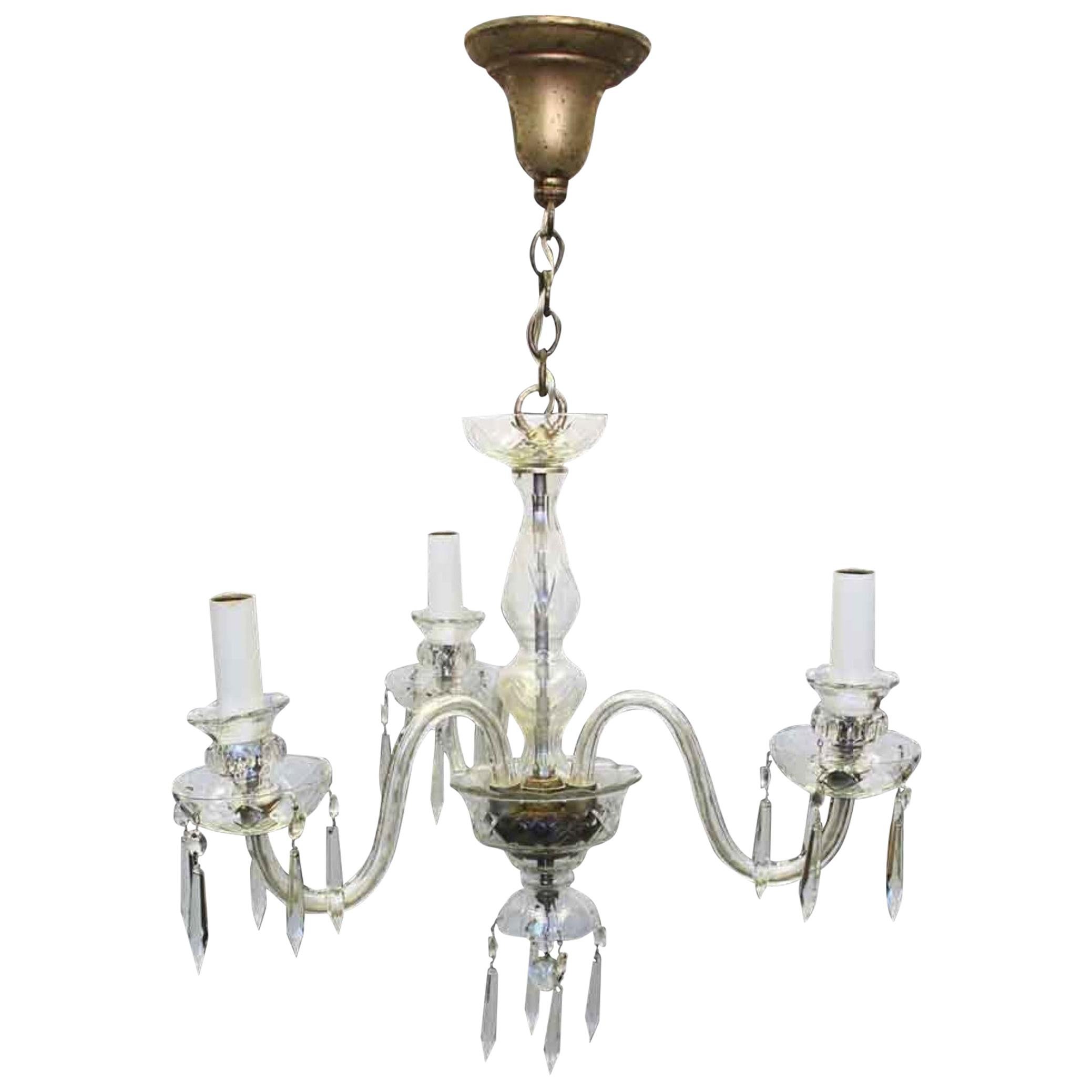 1920s 3-Arm Petite Crystal and Glass Powder Room Chandelier