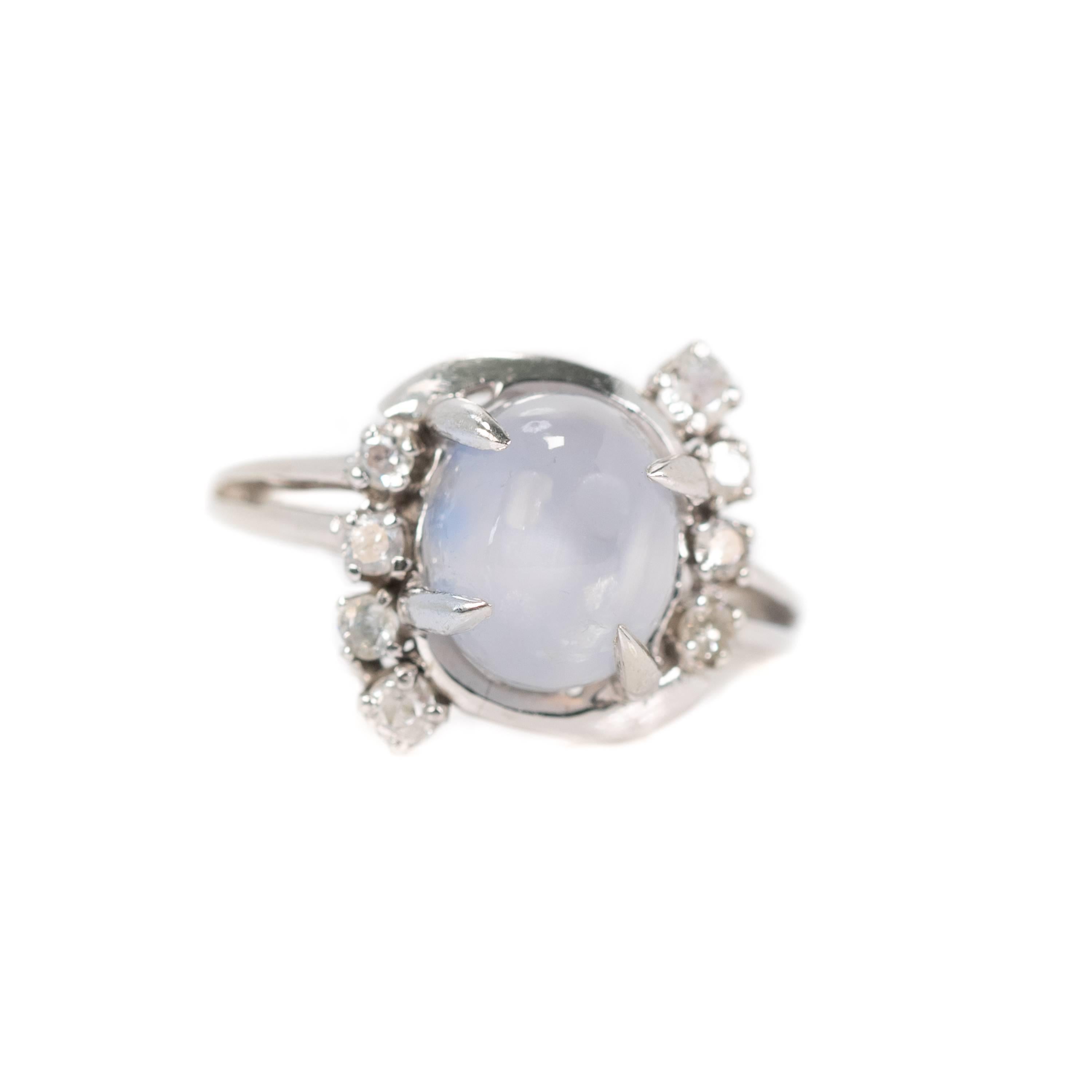 1920s 3 Carat Star Sapphire and 0.25 Carat Diamond 14 Karat White Gold Ring 2