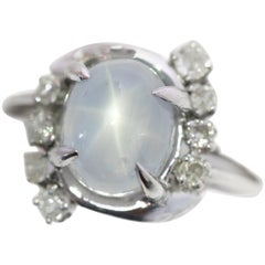 1920s 3 Carat Star Sapphire and 0.25 Carat Diamond 14 Karat White Gold Ring