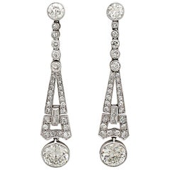 1920s 3.02 Carat Diamond Platinum Art Deco Drop Earrings