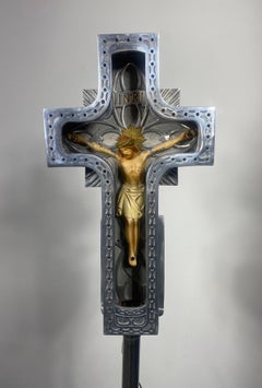 1920s /30s Art Deco Cast Aluminum and Neon Crucifix