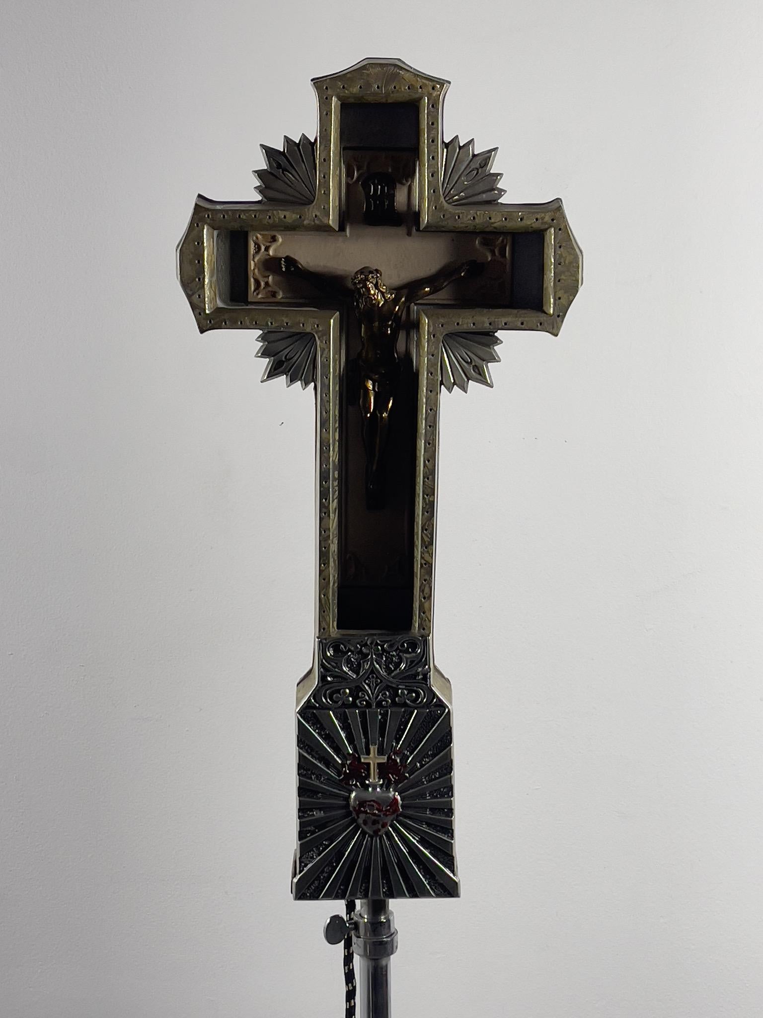 Mid-20th Century 1920s /30s Art Deco Cast Aluminum and Neon Crucifix