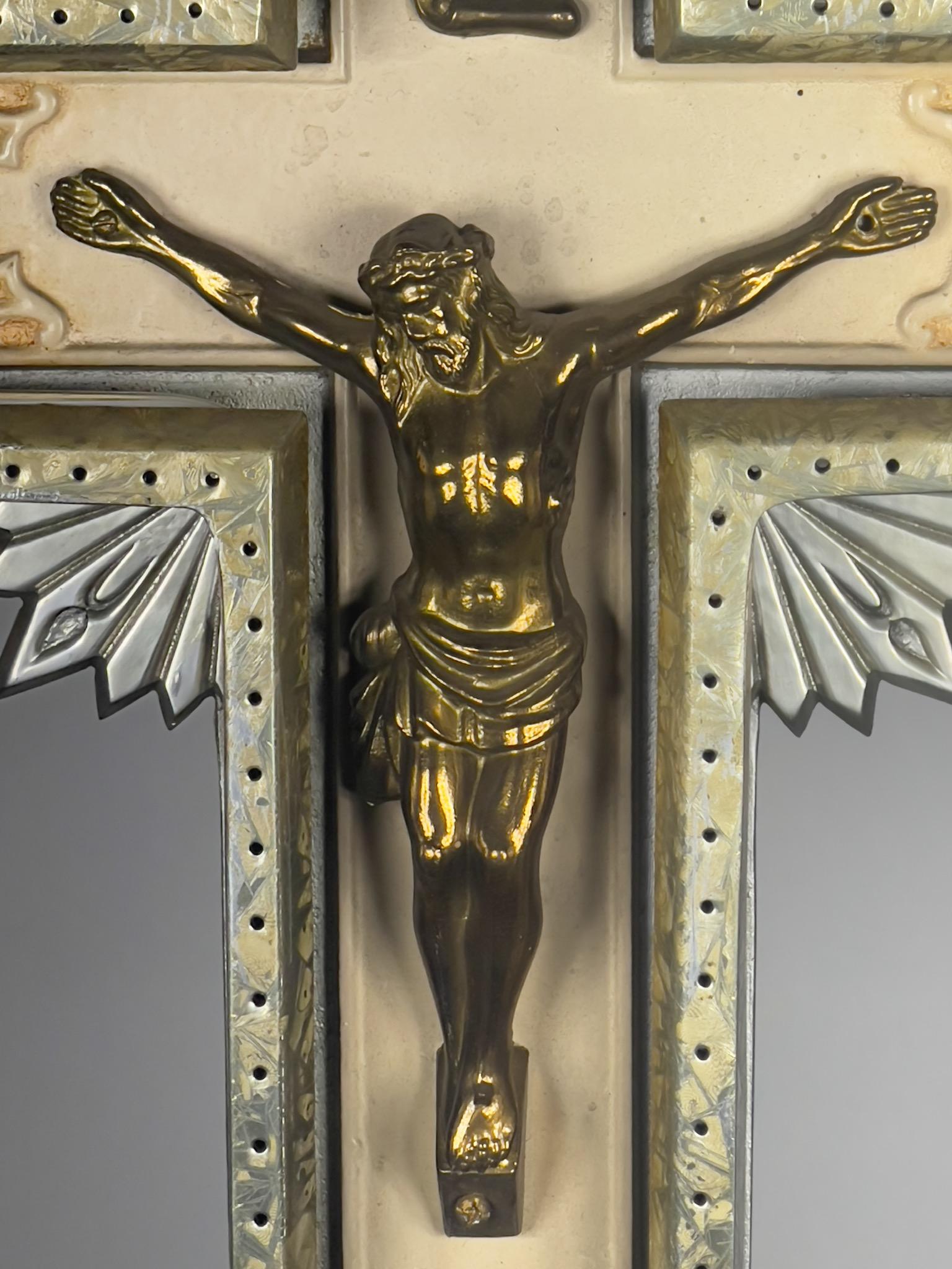 Metal 1920s /30s Art Deco Cast Aluminum and Neon Crucifix