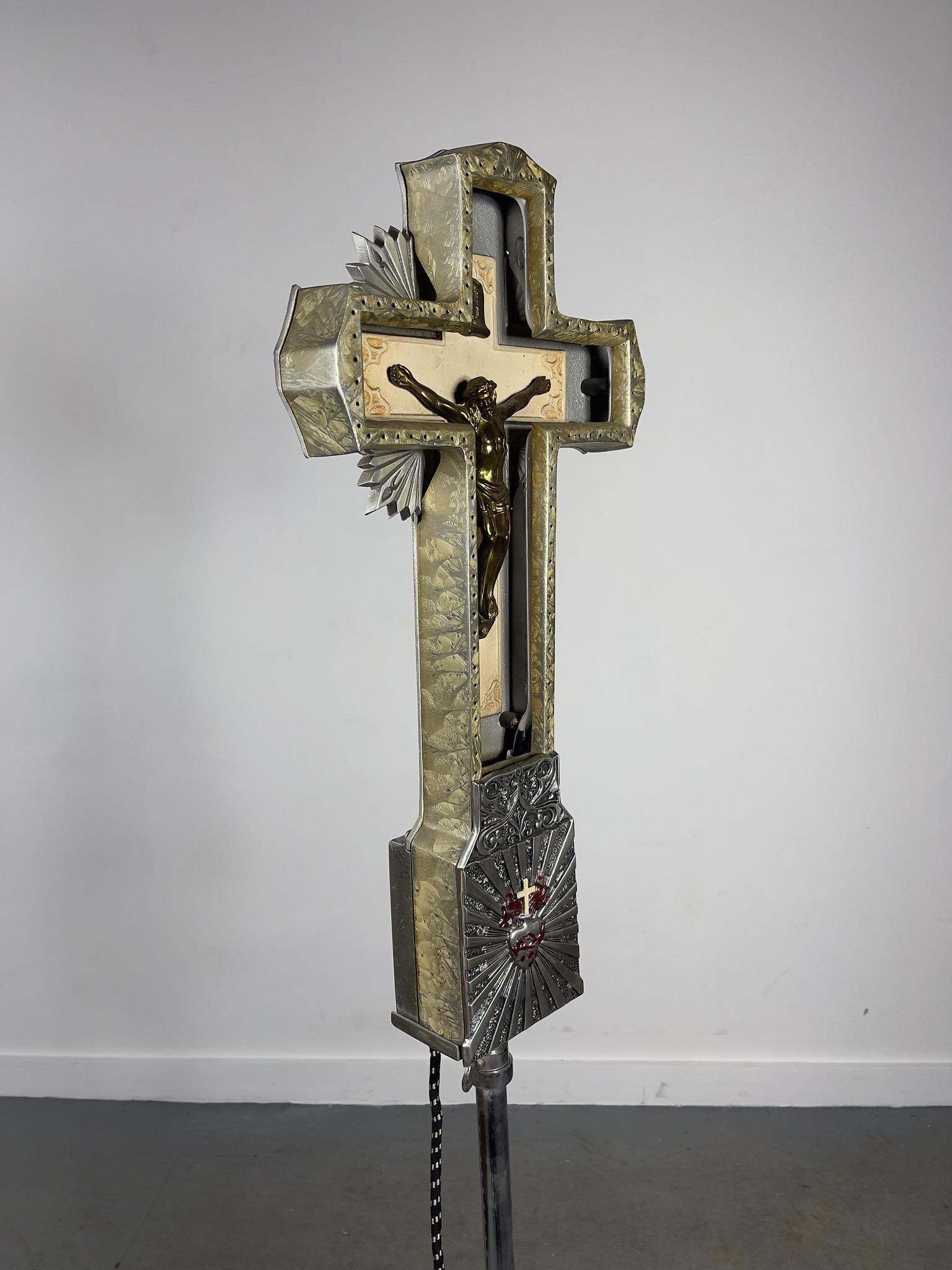 1920s /30s Art Deco Cast Aluminum and Neon Crucifix 1