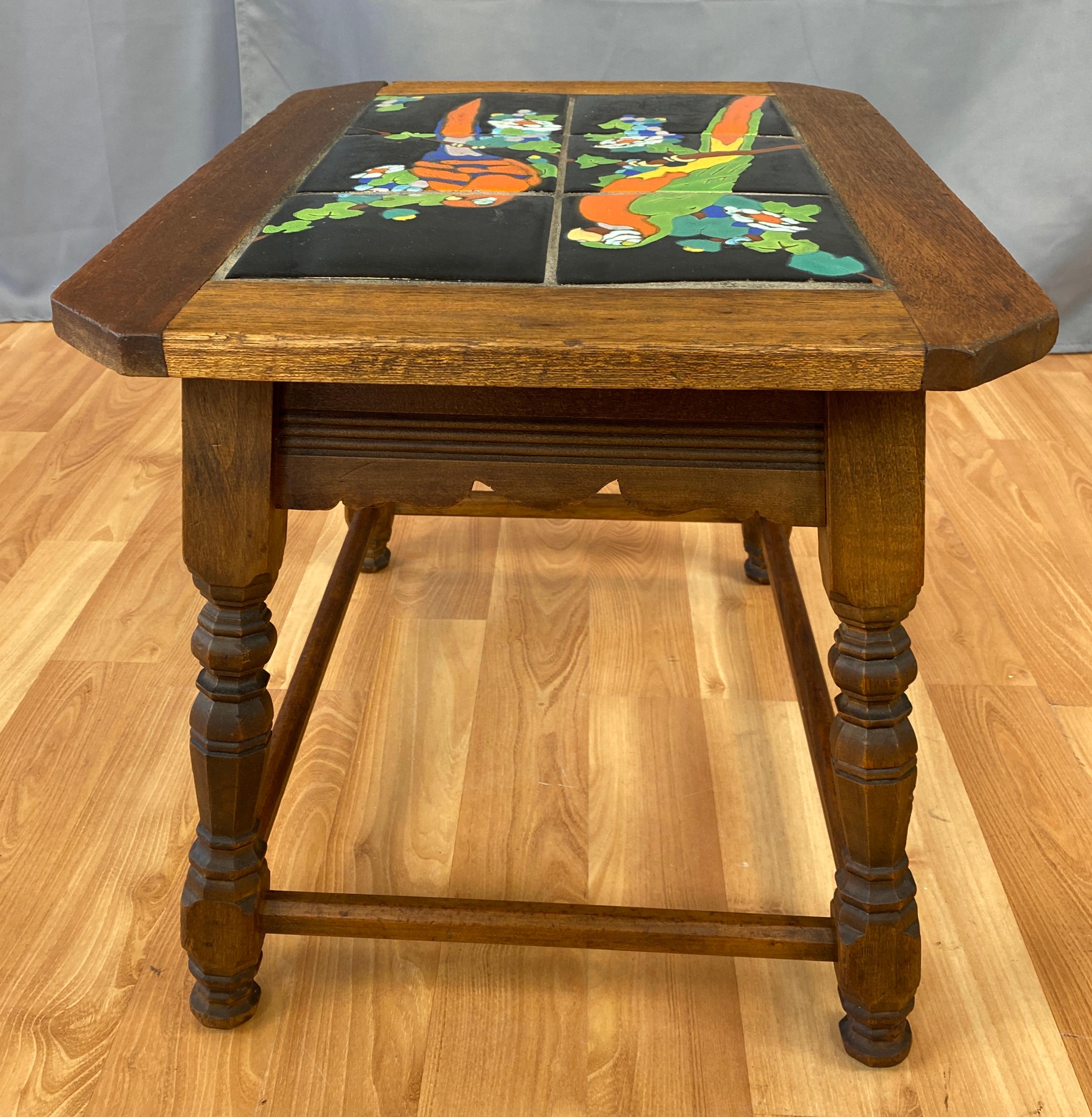 American 1920s-1930s Catalina Tile Mission Table with Parrots