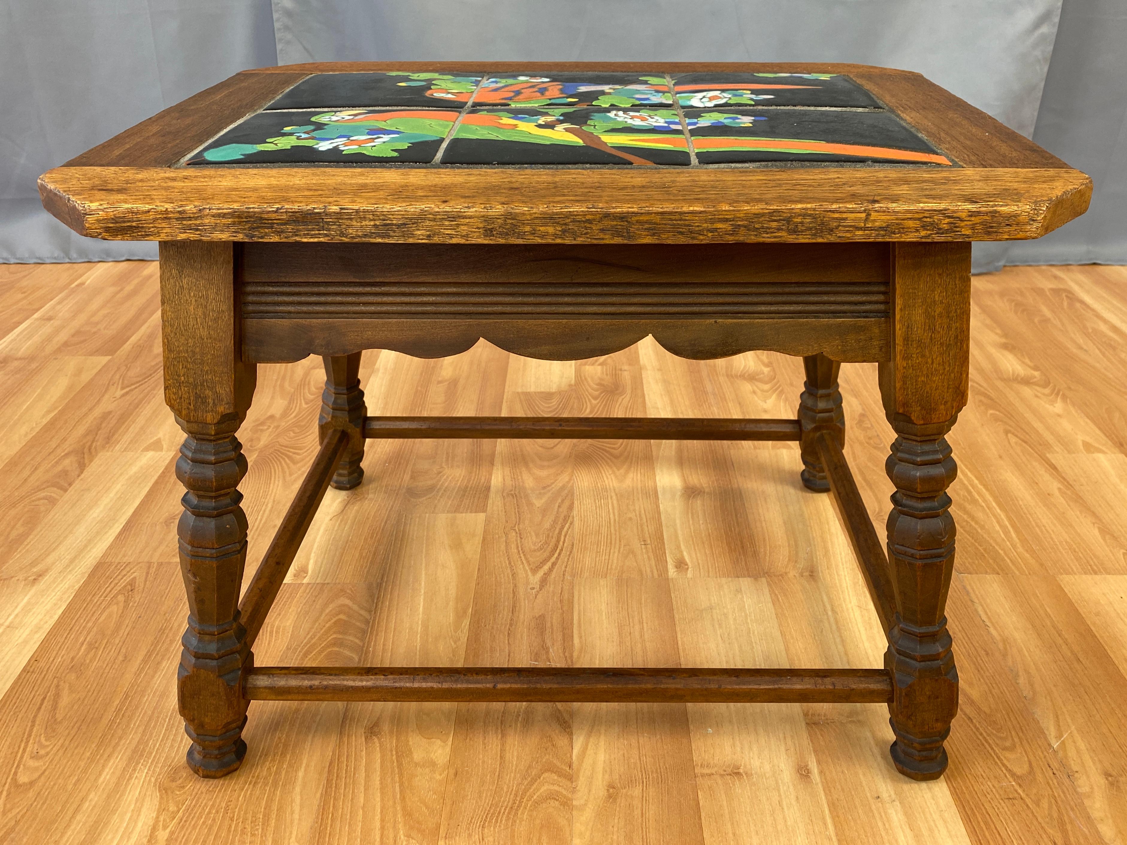 1920s-1930s Catalina Tile Mission Table with Parrots In Fair Condition In San Francisco, CA