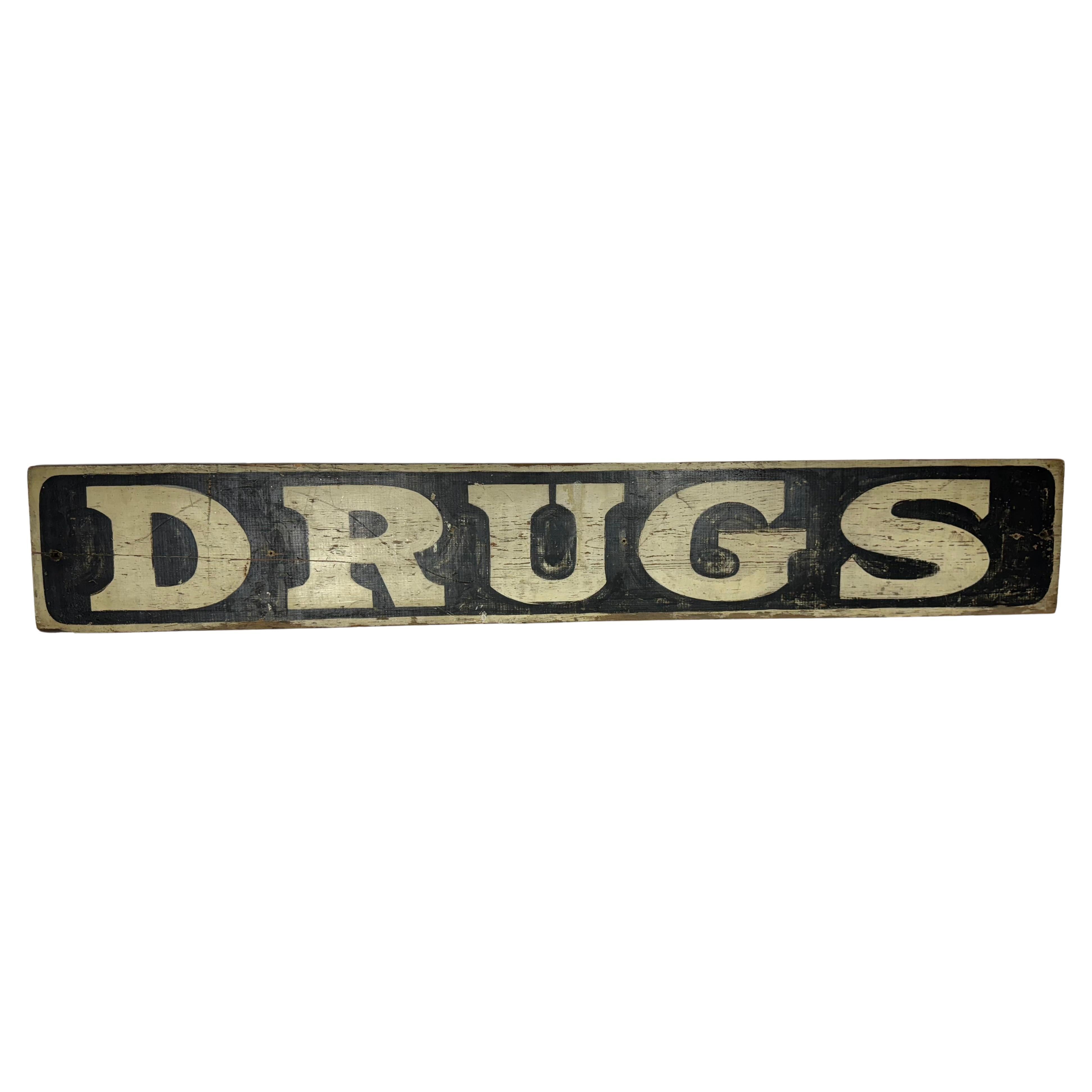 1920's -30's Hand Painted "DRUGS" wood sign