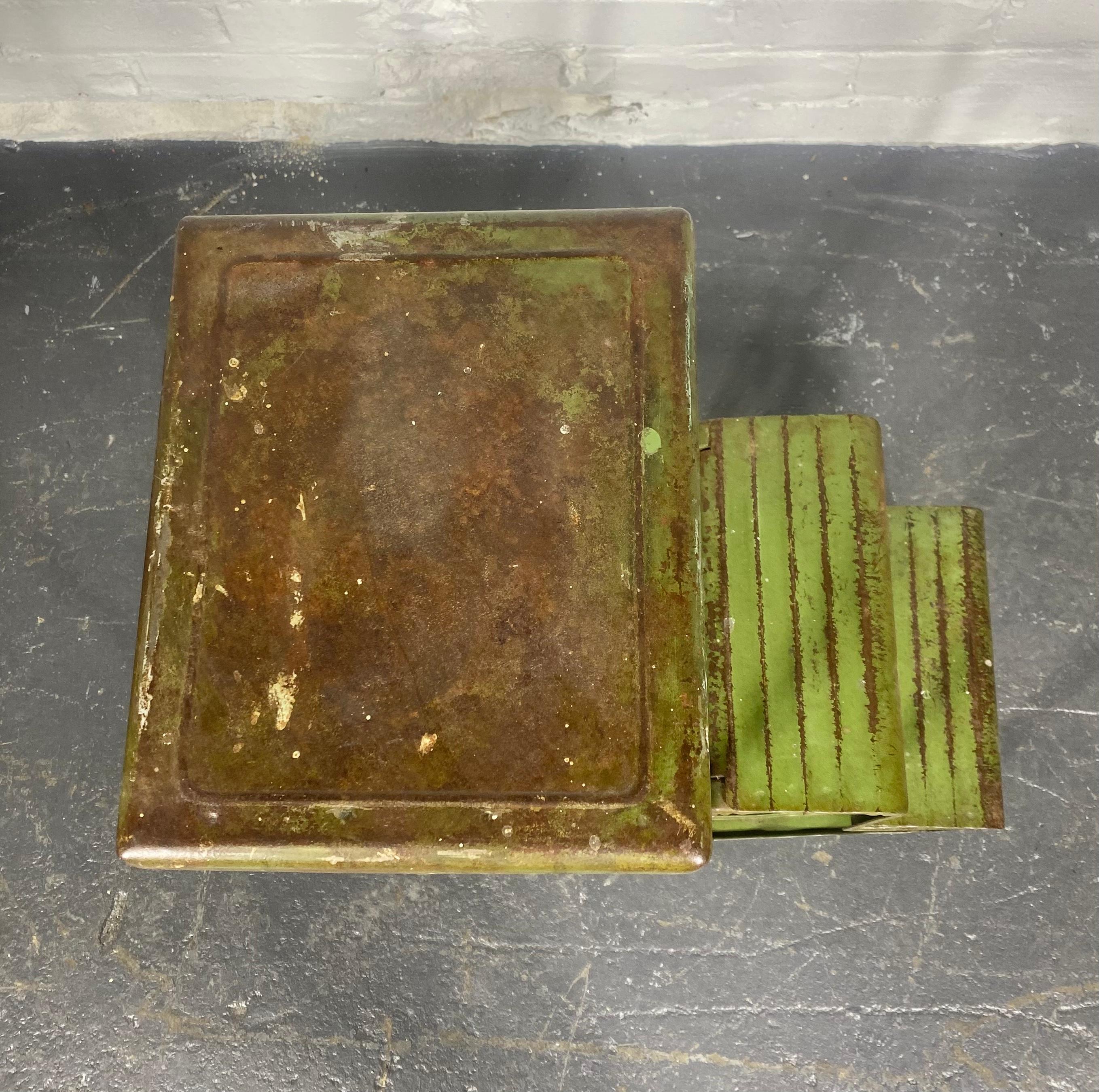 Painted 1920s -30s Industrial Pressed steel step stool, wonderful patina , great design