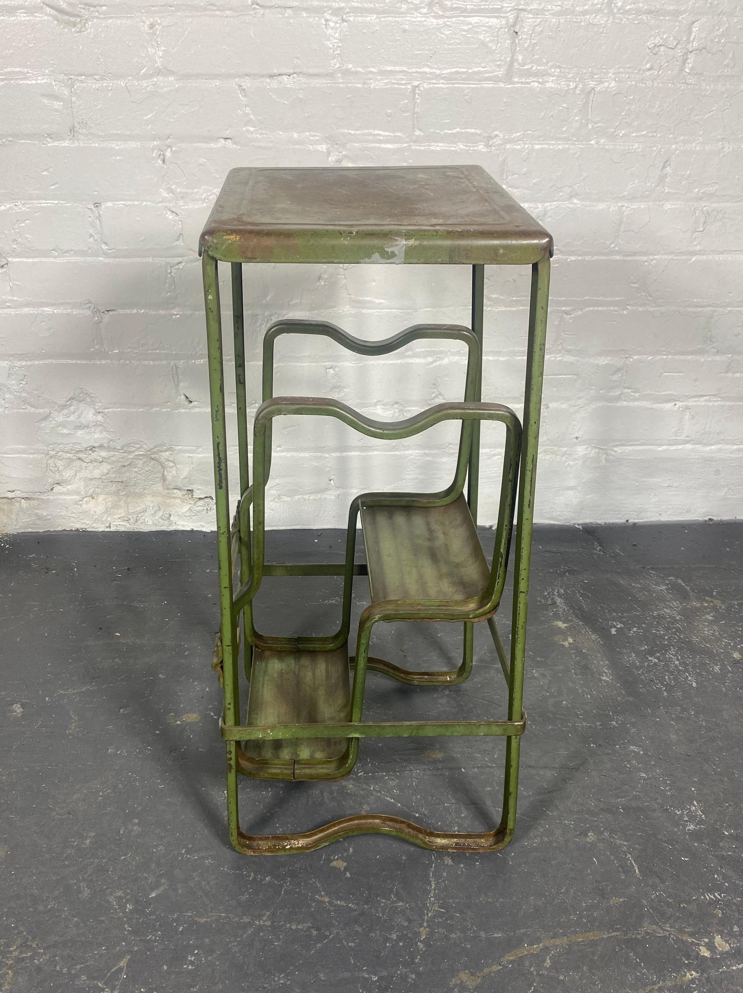 1920s -30s Industrial Pressed steel step stool, wonderful patina , great design For Sale 1