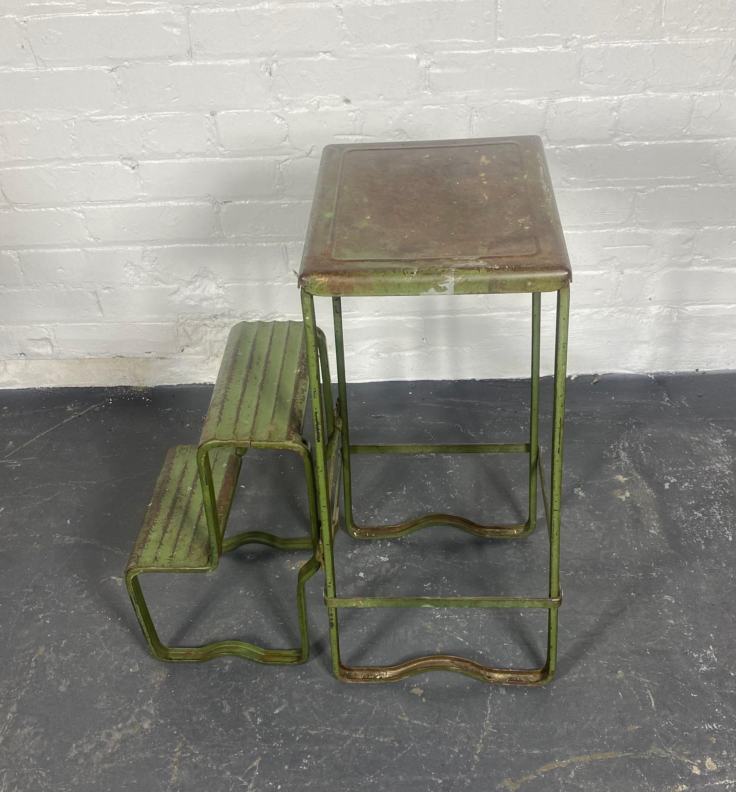 1920s -30s Industrial Pressed steel step stool, wonderful patina , great design For Sale 2