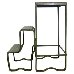 Vintage 1920s -30s Industrial Pressed steel step stool, wonderful patina , great design