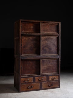 1920s-30s Japanese antique 2 tier mizuya tansu wabi sabi urushi chest w/ drawers